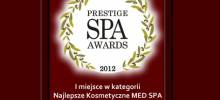 I nagroda w kategorii NAJLEPSZE KOSMETYCZNE MED SPA 2012 w konkursie SPA Prestige Award 2012